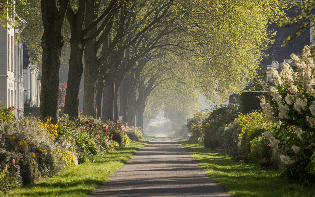 Rue résidentielle de Marnes-la-Coquette avec jardins
