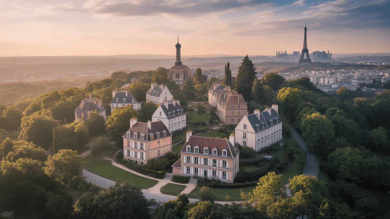 Panorama de Marnes-la-Coquette avec forêts et Paris