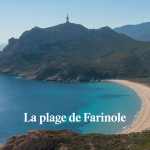 Plage de Farinole, sable fin, mer turquoise, tour génoise, montagnes corses