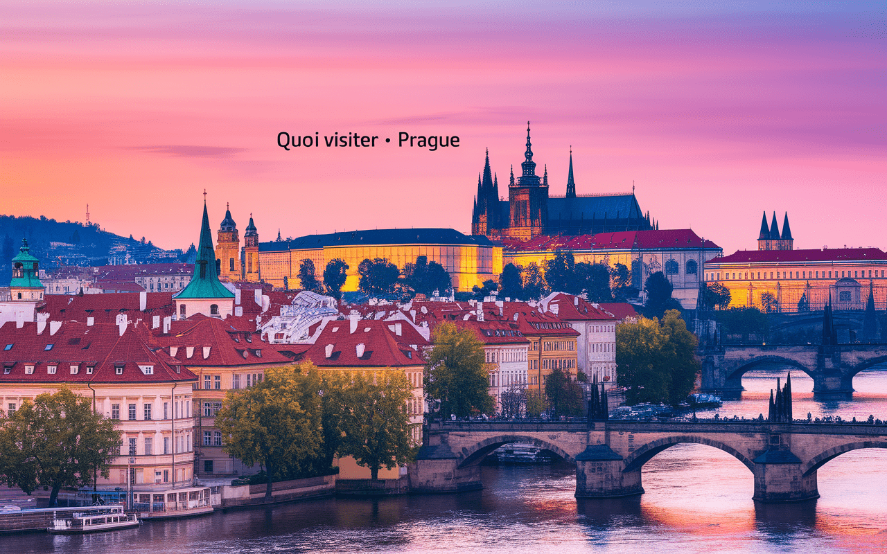 Panorama de Prague avec Château, Pont Charles et toits historiques