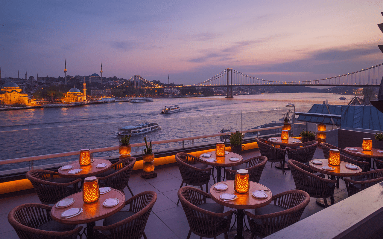 Vue panoramique sur les rooftops d'Istanbul au crépuscule
