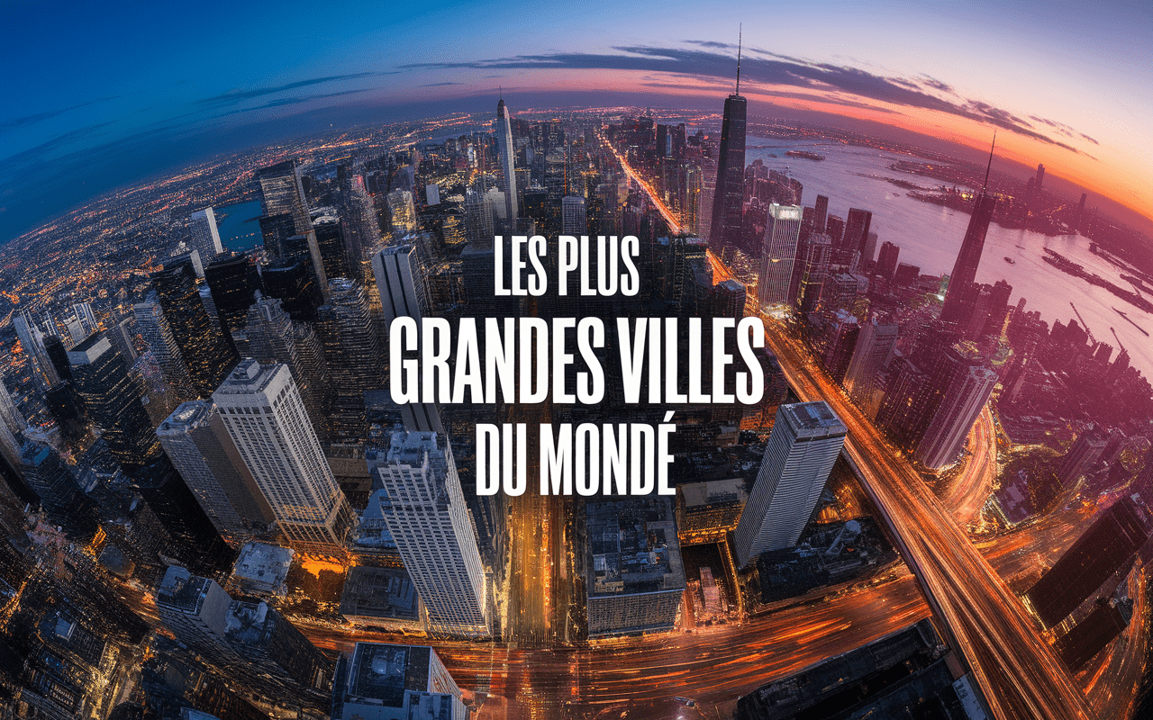 Panorama des plus grandes villes du monde avec gratte-ciels et flux urbains