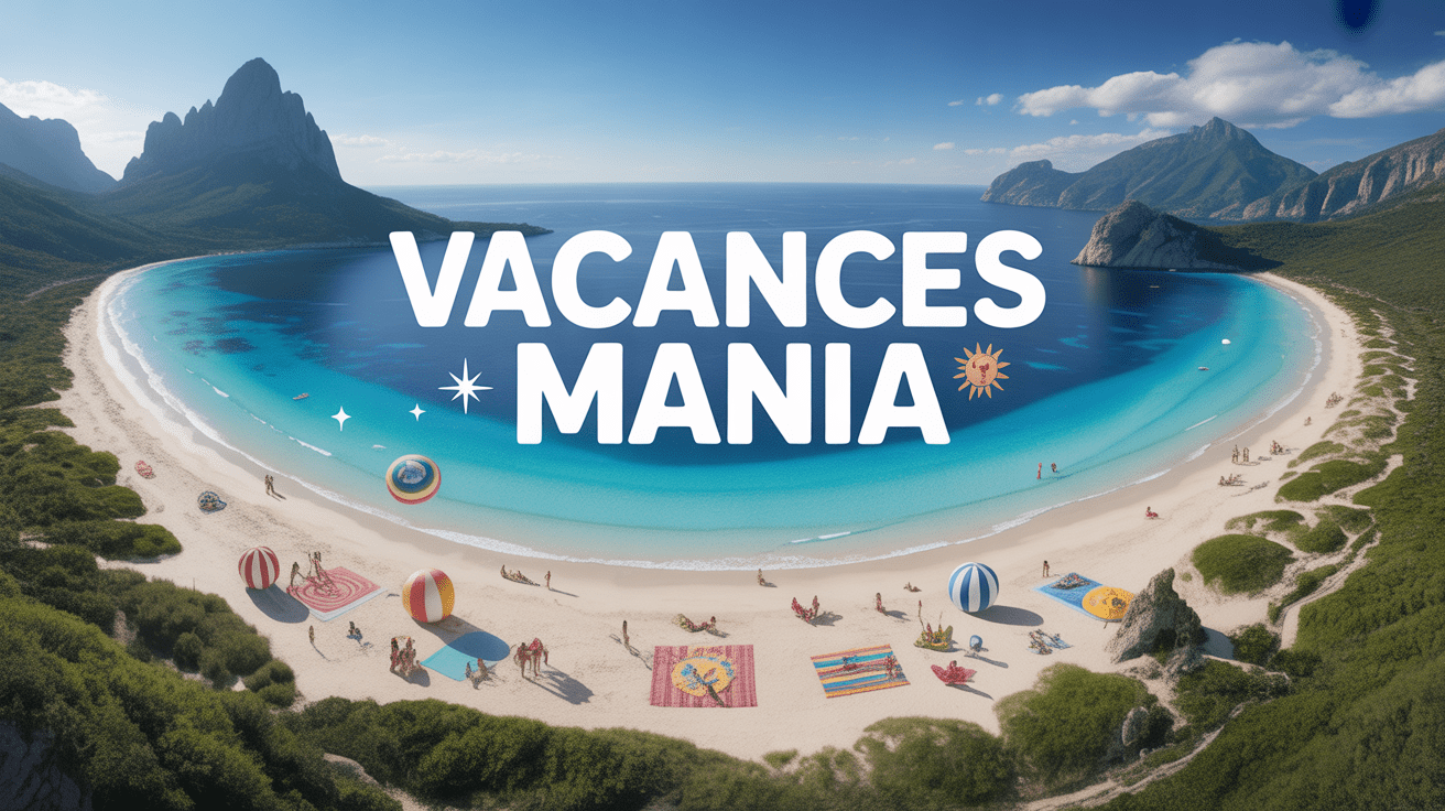 Vue aérienne plage Vacances Mania, activités créatives colorées