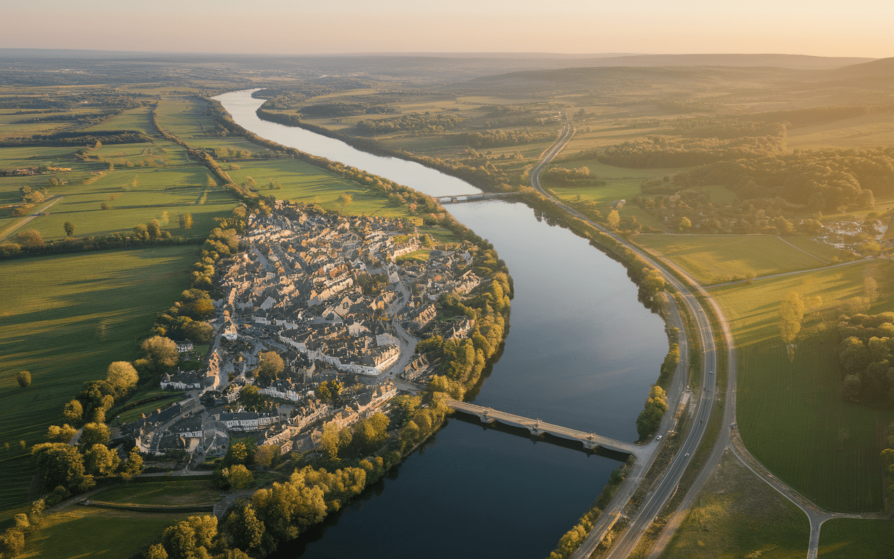 Vue aérienne de Verdun-sur-le-Doubs entre Saône et Doubs