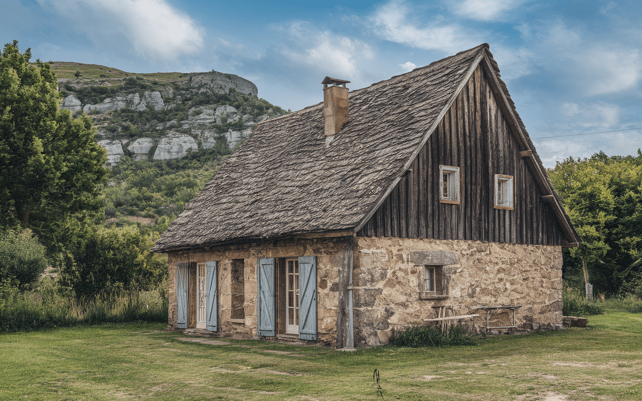 Maison caussenarde typique de Veyreau en pierre et lauzes