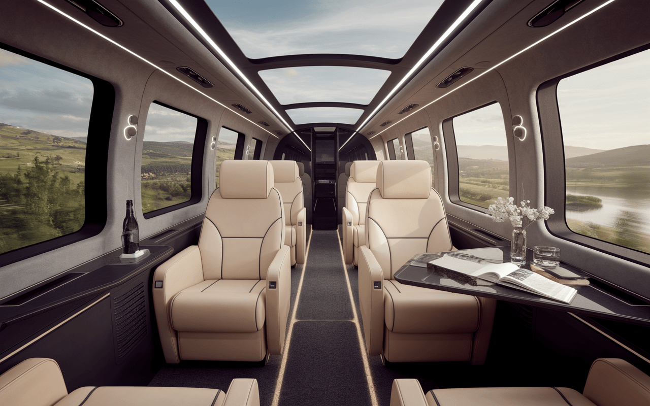 Intérieur luxueux d'autocar avec sièges confortables