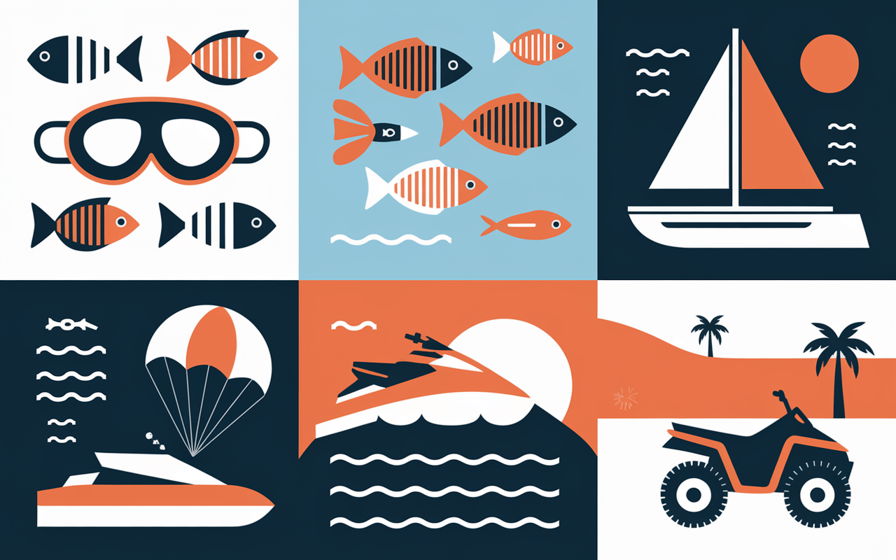 collage d'activités nautiques et désert à Hurghada avec planche à voile et quad