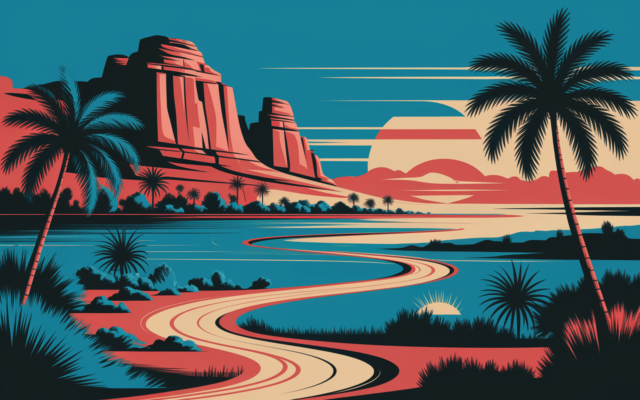 oasis AlUla palmiers irrigation désert coucher soleil