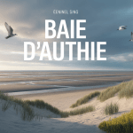 Estuaire de la baie d Authie avec dunes et pres sales sous ciel nuageux