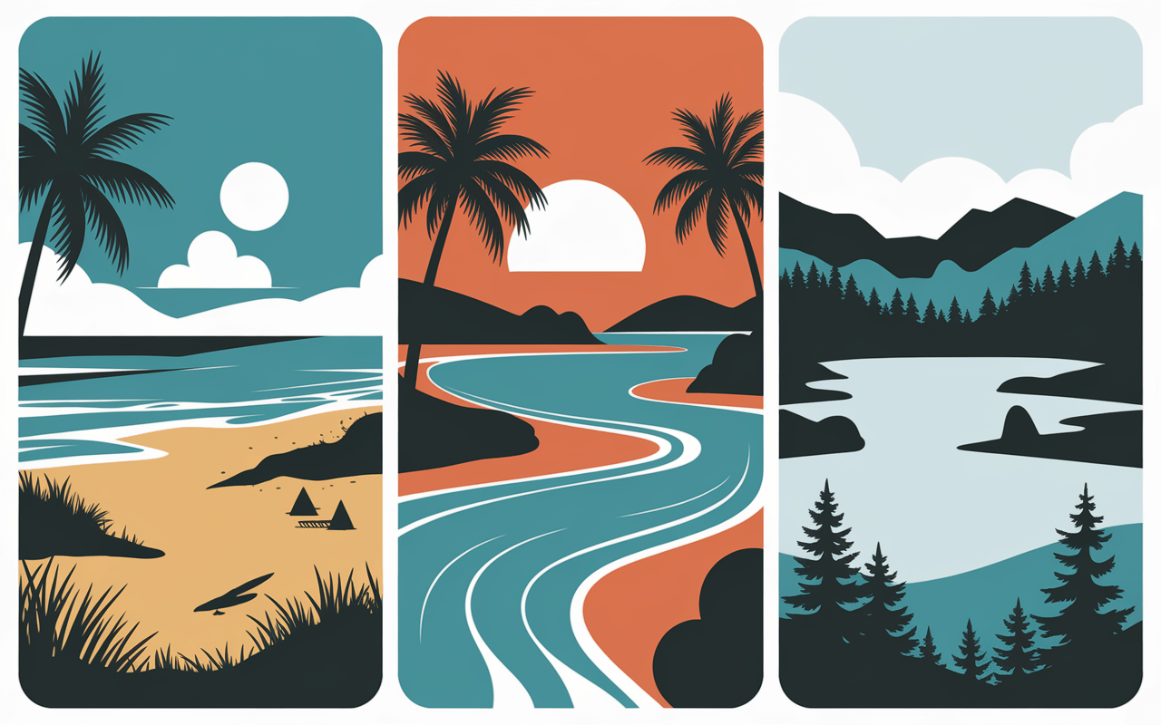 trois paysages vacances bon estival plage lac méditerranée