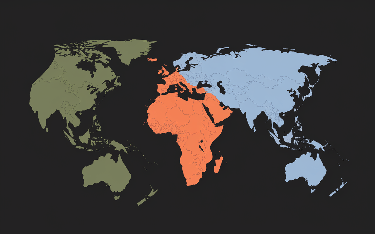 continents avec pays en k en points lumineux