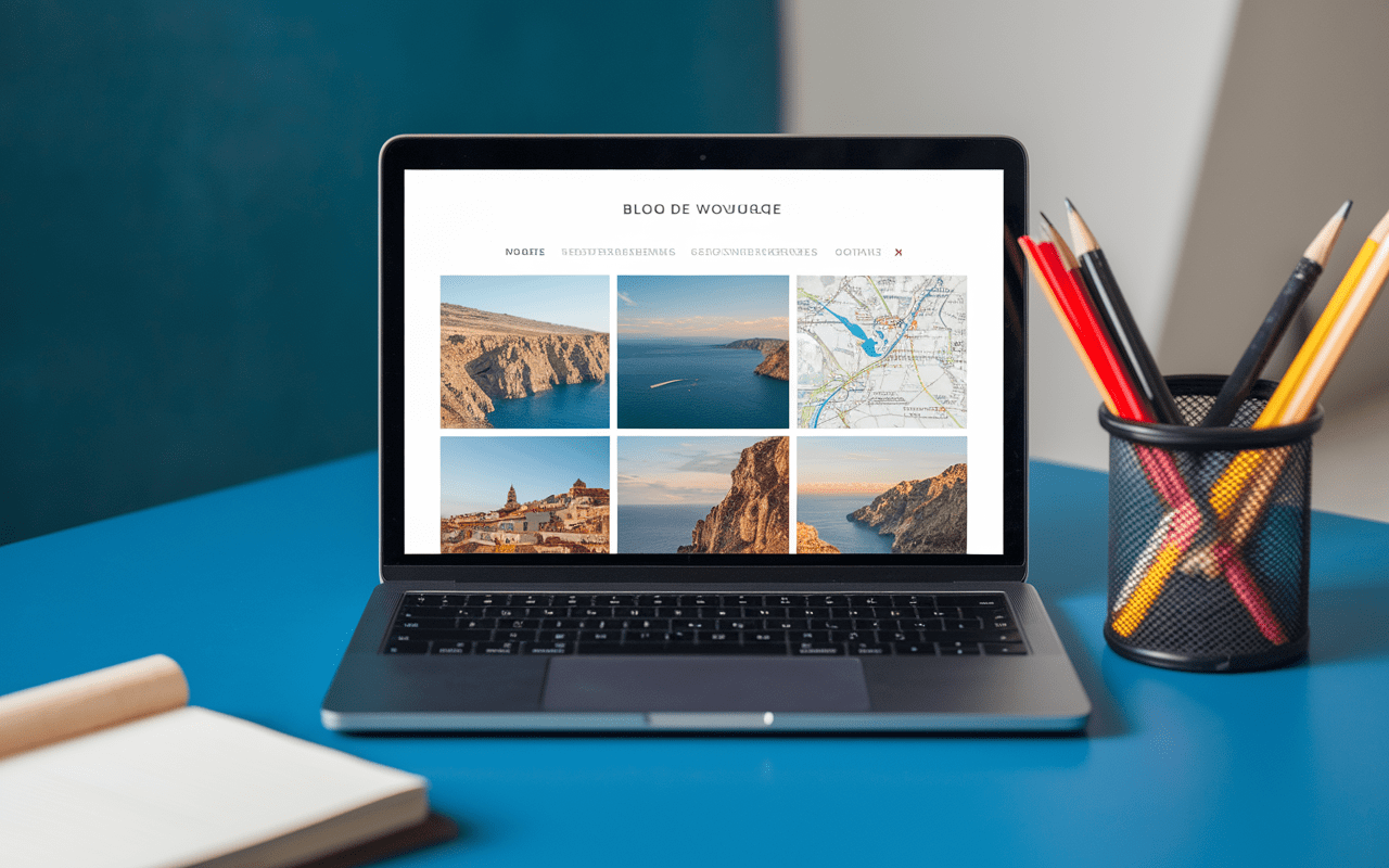 Ecran Destination Med interface blog voyage Mediterranee moderne