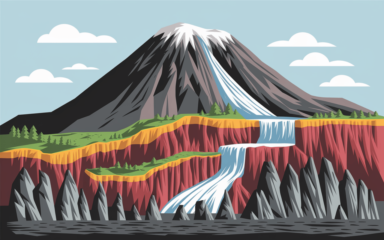 Coupe géologique montagne volcanique mont mezenc