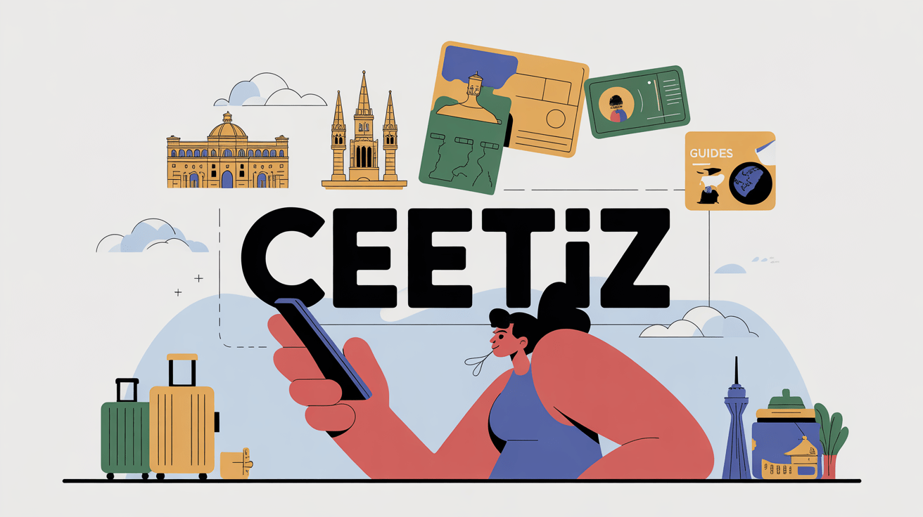 illustration ceetiz personne utilisant tablette icônes voyage