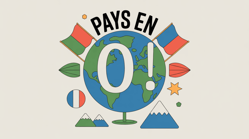 globe terrestre avec lettre o et drapeaux pays en o
