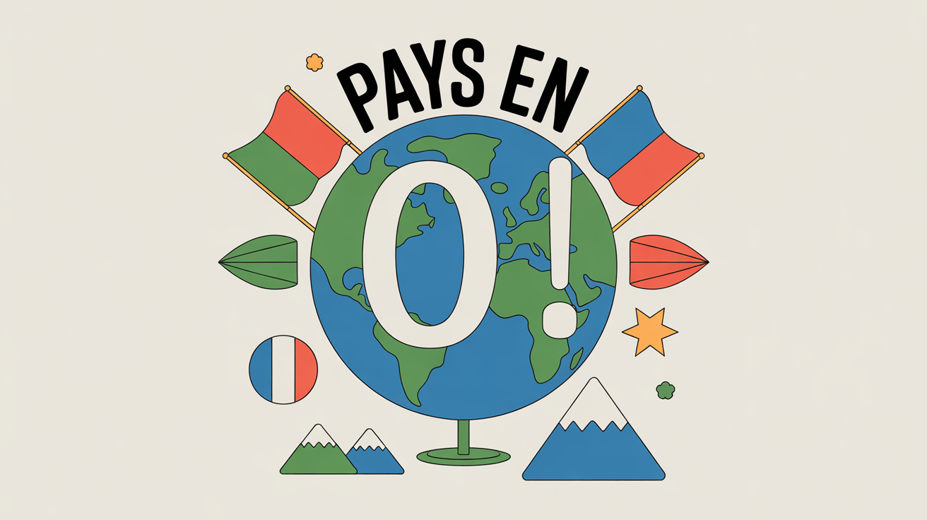 globe terrestre avec lettre o et drapeaux pays en o