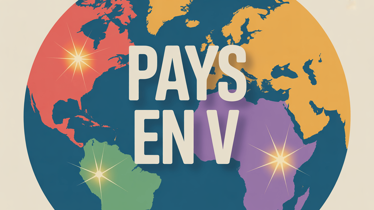 Illustration du planisphère avec points lumineux des pays en V