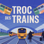 illustration moderne gare troc des trains billets échange