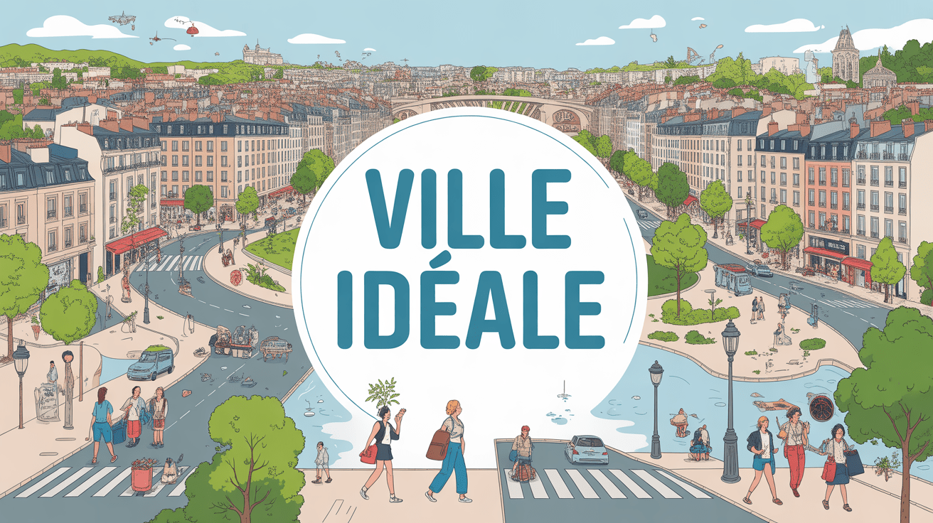 vue panoramique ville ideale avec espaces verts bâtiments transports commerces