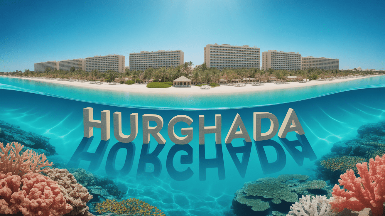 vue panoramique de la côte de Hurghada avec eaux turquoise et plages de sable blanc
