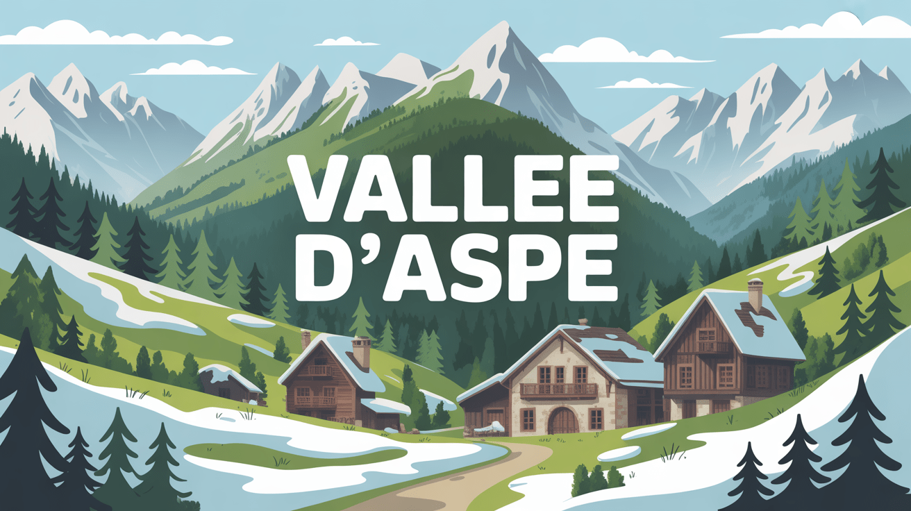 Panorama vallée d'aspe montagne avec village traditionnel