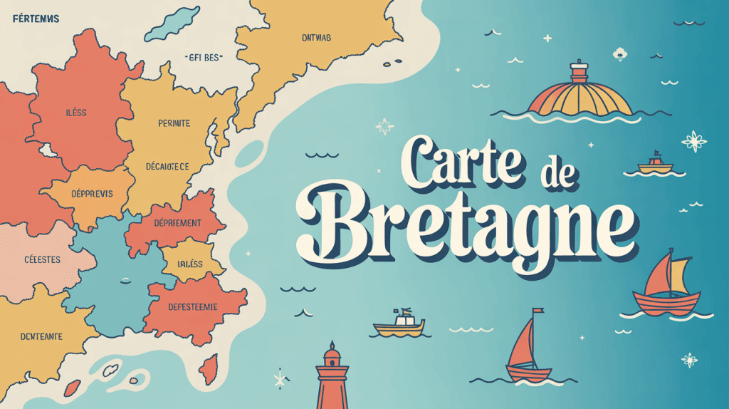 Carte stylisée de Bretagne avec îles et contours