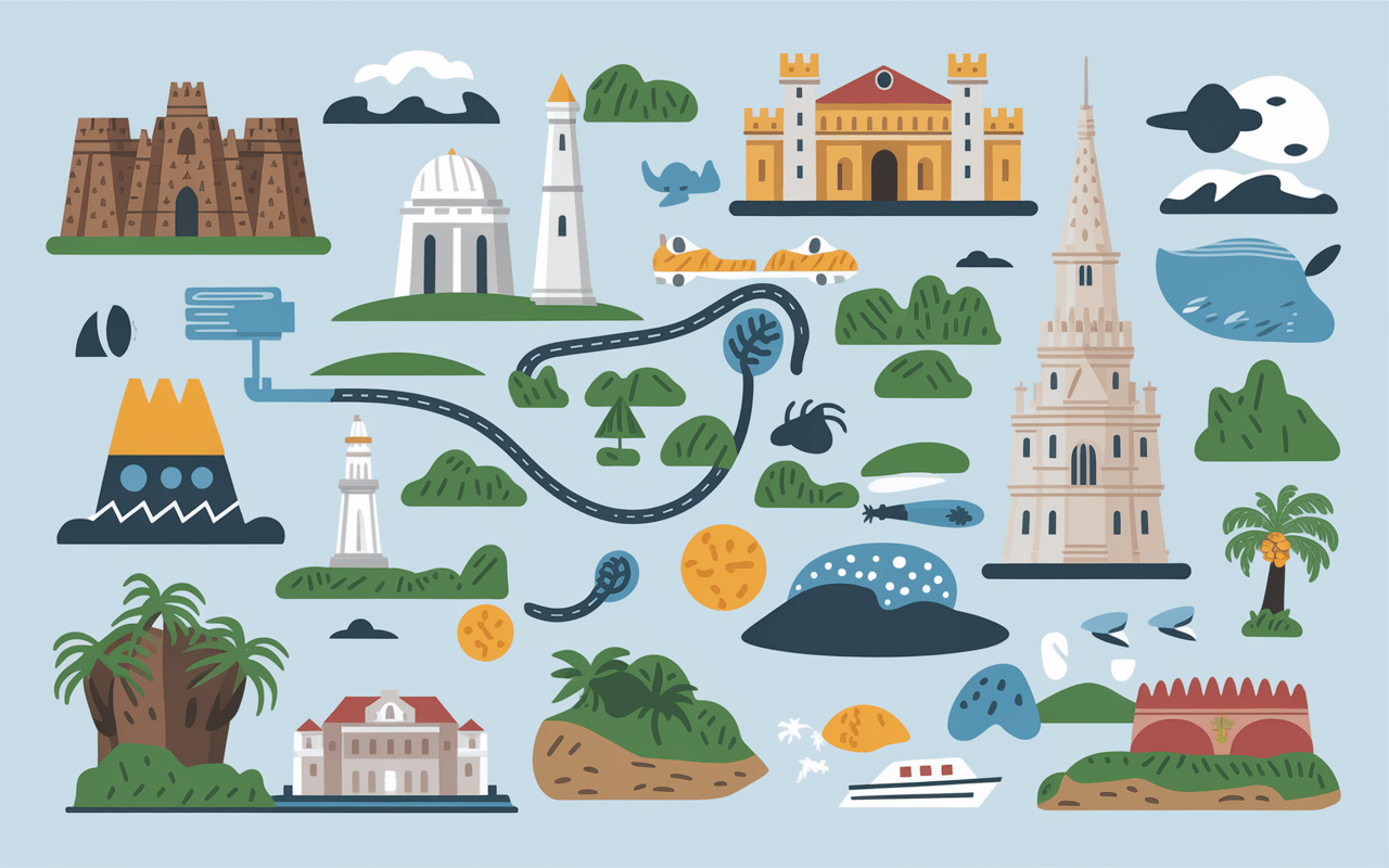 Carte touristique avec monuments et phares bretons