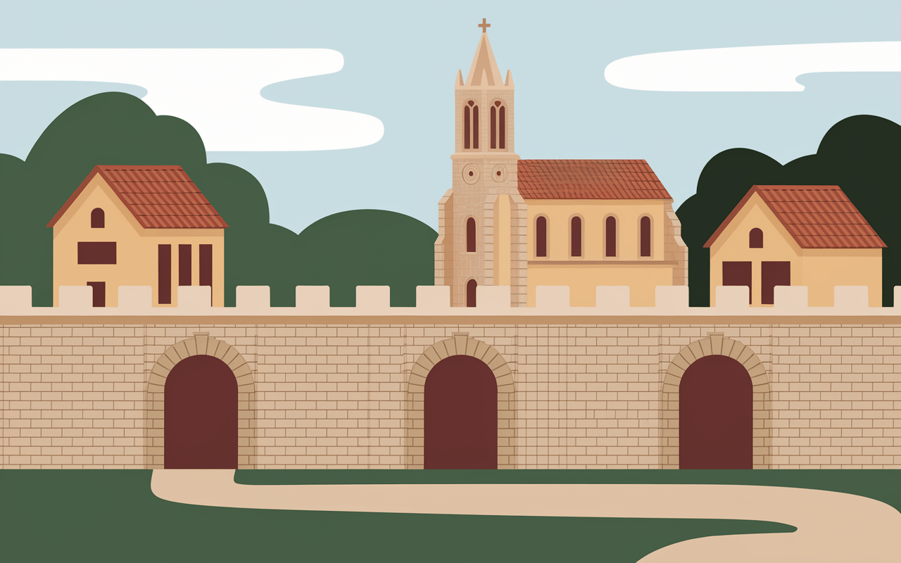 Bastide médiévale de Cazaubon avec remparts