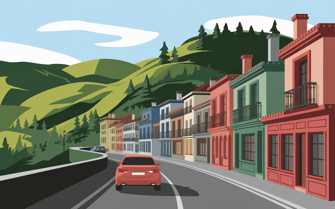 Route vers Dancharia avec boutiques traditionnelles