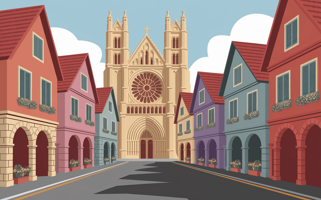 Cathédrale et maisons à colombages d'Éauze