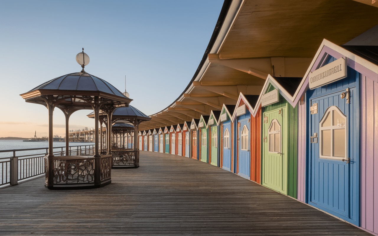 Promenade et cabines art déco à Deauville