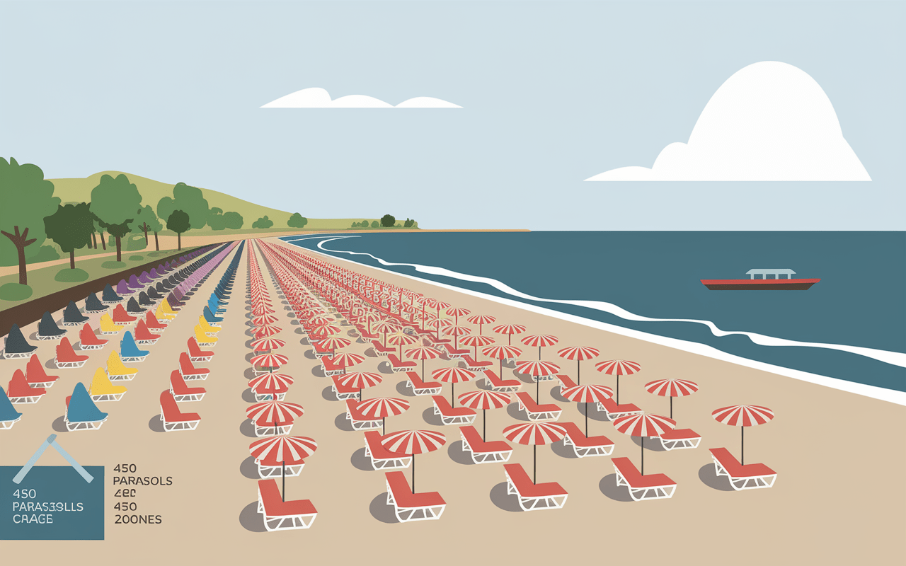 Illustration de la plage de Deauville avec 450 parasols et cabines