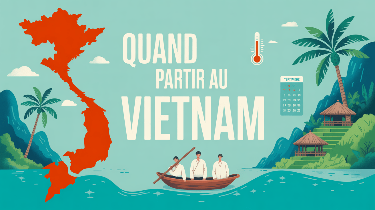 Illustration stylisée du Vietnam avec carte