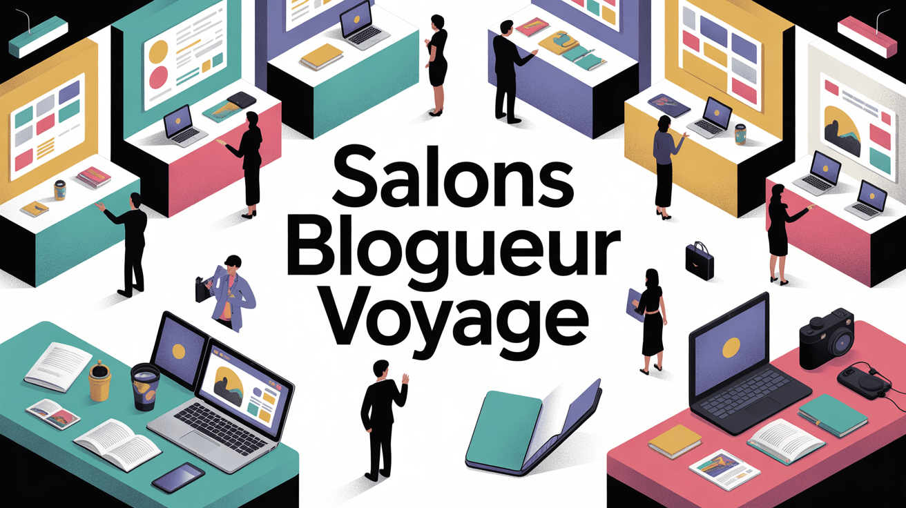 Illustration salon blogueur voyage dynamique