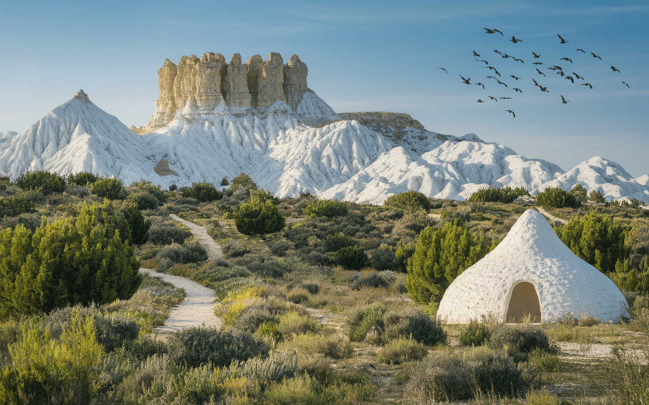 Paysage de falaises calcaires et végétation autour de la grotte