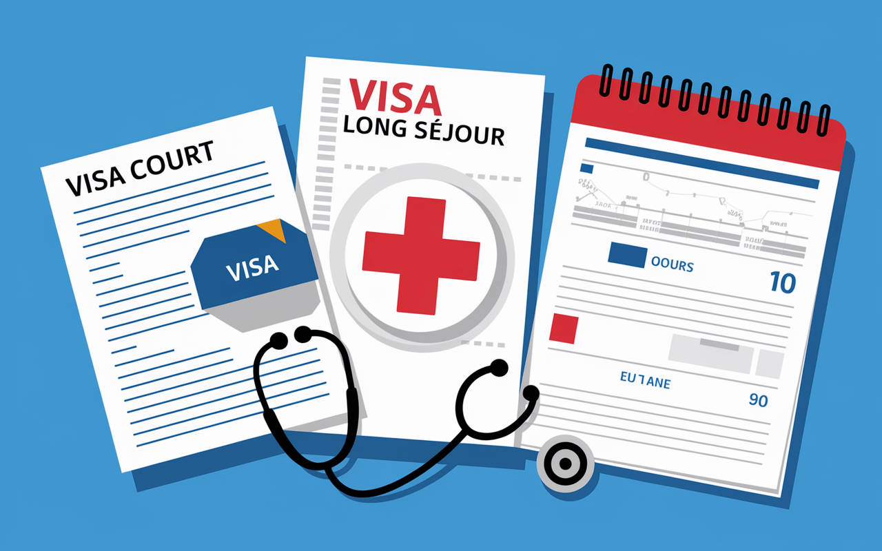 Différents types de visas avec symboles médicaux