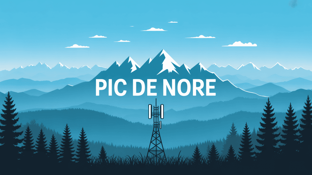 Vue du Pic de Nore avec antenne et montagnes