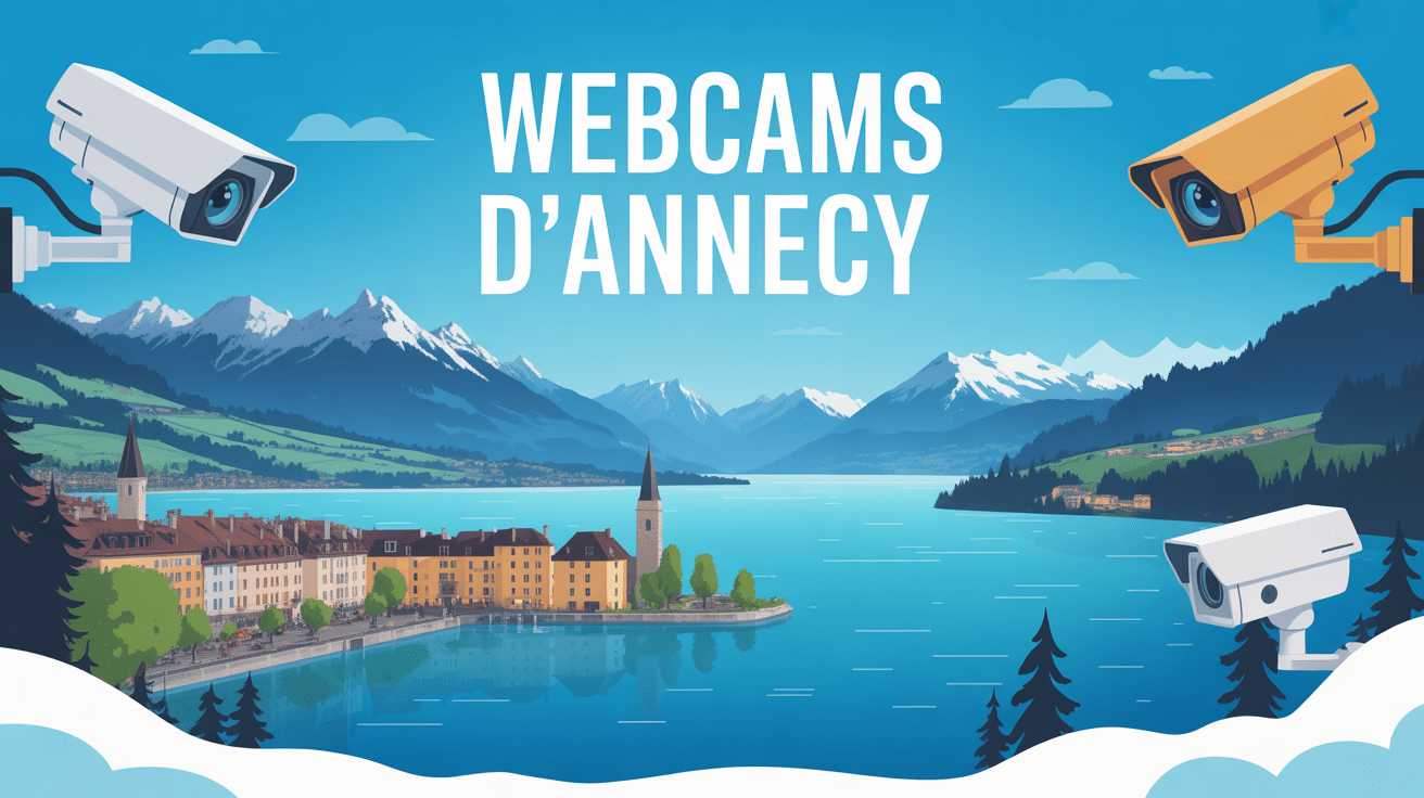 Vue stylisée webcam Annecy lac et montagne