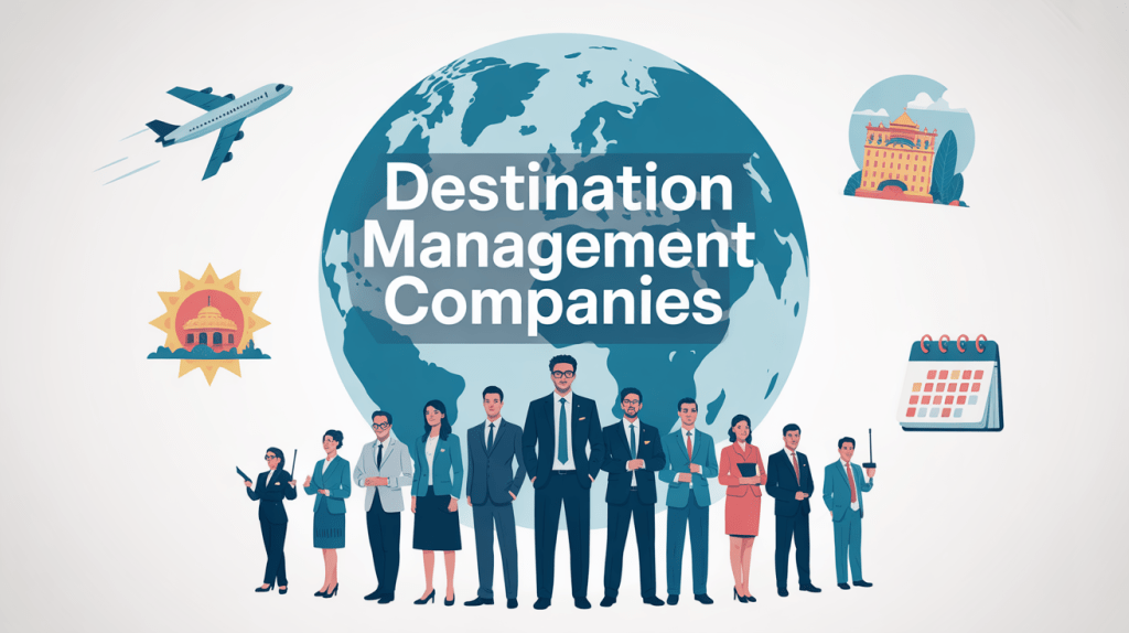 Groupe professionnel devant globe destination management company