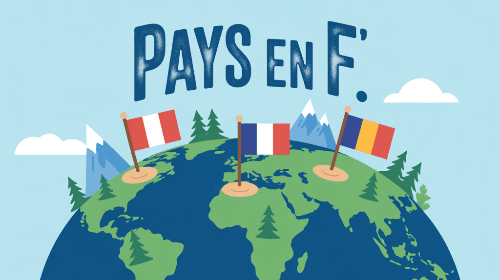 Planisphère stylisé avec drapeaux des pays en F