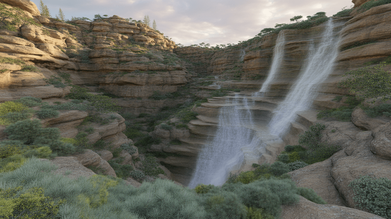 Cascade de l’éventail avec forêt verdoyante