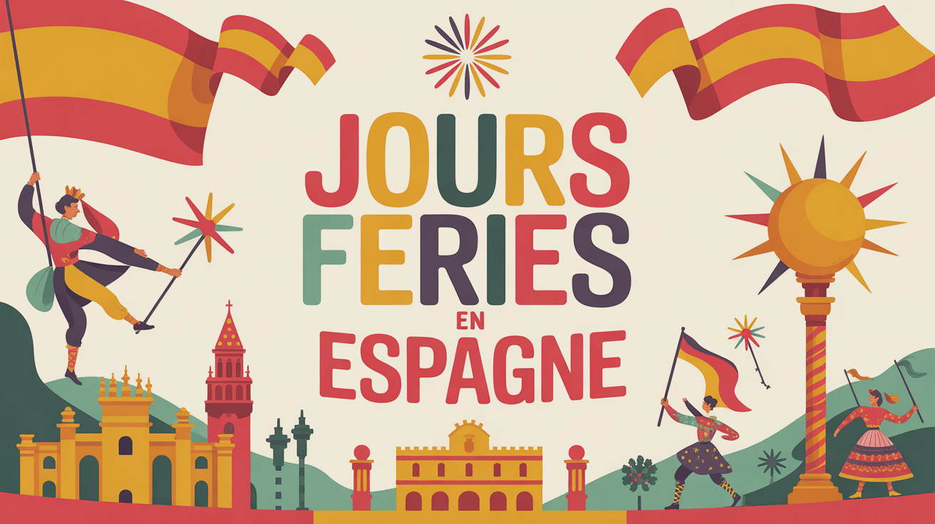 calendrier stylisé jours fériés espagne drapeaux monuments