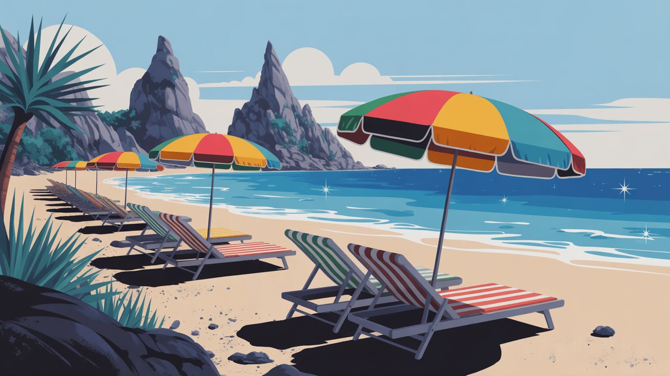 Kamari Beach plage sable noir falaises