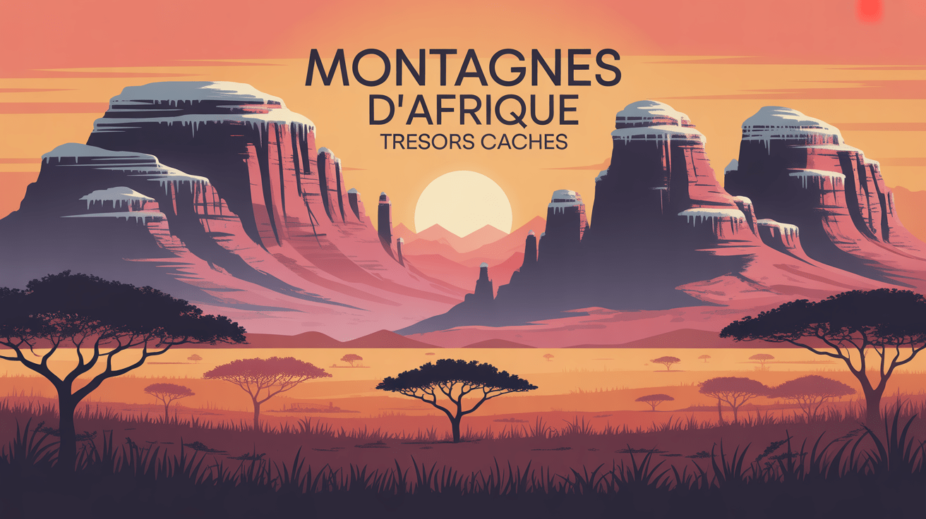 Chaînes montagne Afrique savane acacias coucher de soleil