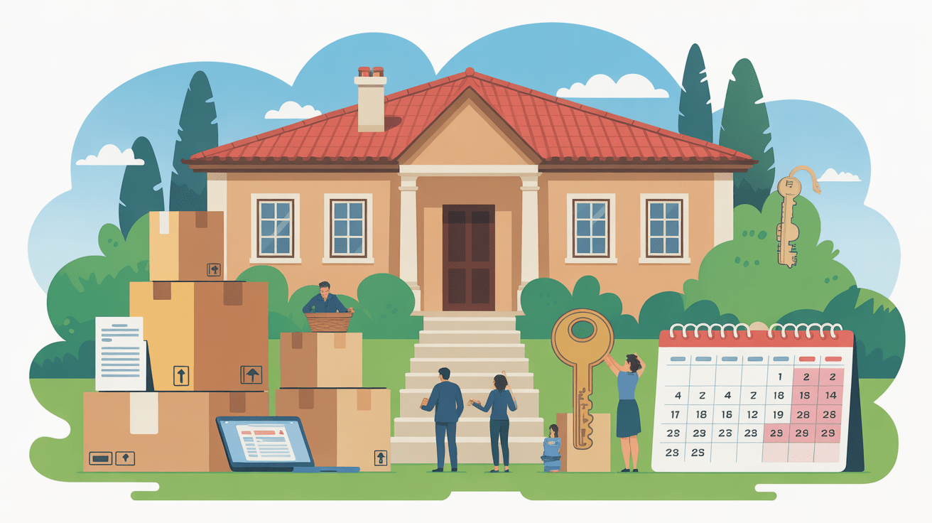 illustration installation vivre au portugal, cartons, démarches, maison