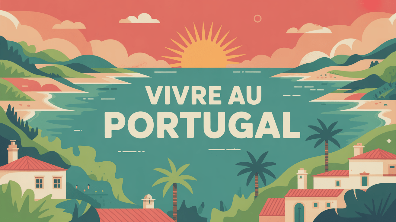 vue stylisée vivre au portugal avec collines et côte atlantique