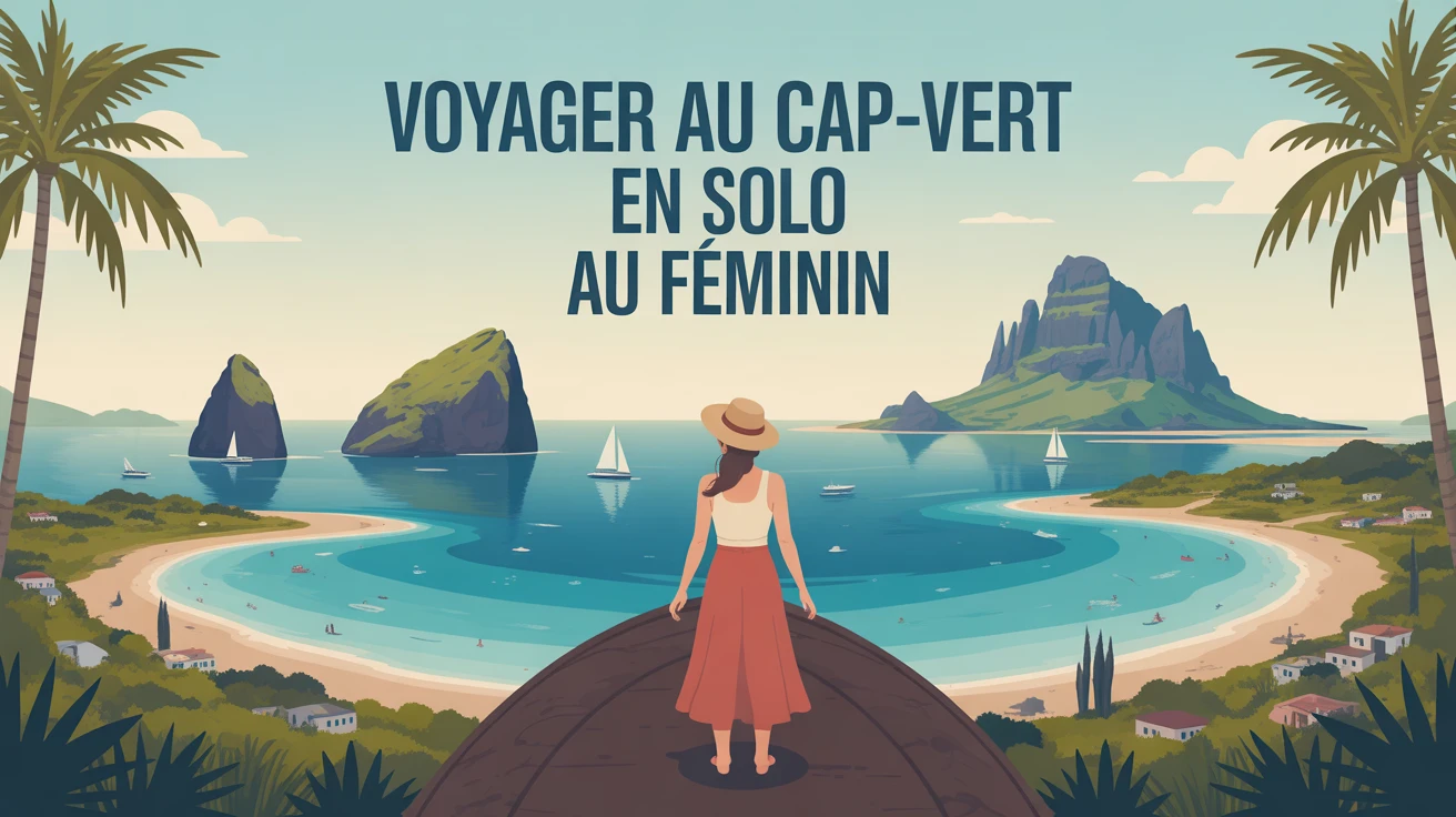 Illustration voyageuse seule au Cap Vert en solo au féminin