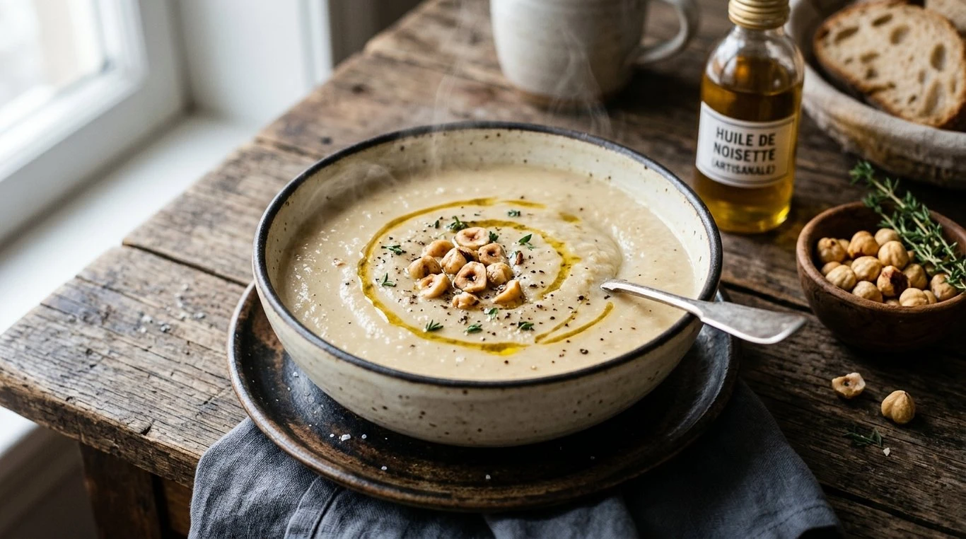Velouté de panais et topinambours aux noisettes