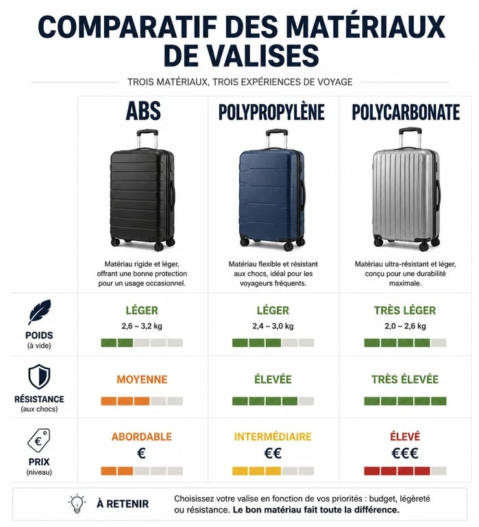Comparatif des matériaux pour valise moyenne : ABS, Polypropylène et Polycarbonate