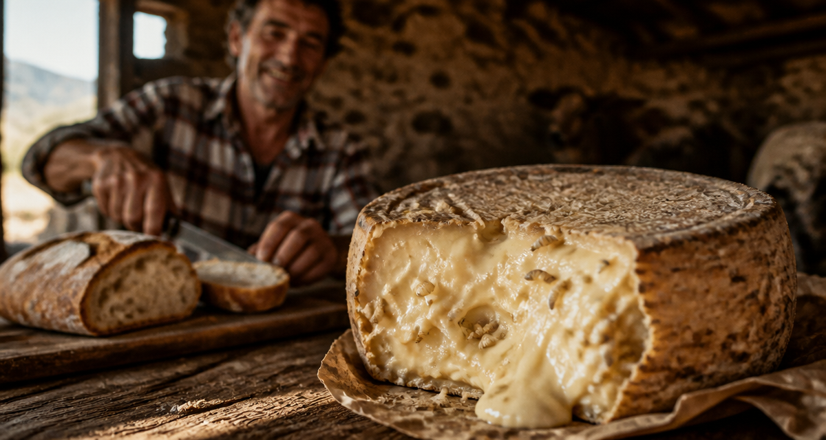 fromages corses avec vers casgiu merzu sur table rustique